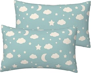 Green Cloud Throw Pillow Covers 12x20 Inch Set of 2, Cartoon Style Stars Cloud Moon Pattern Design Pillow Cases Pillowcase Home Decorative Cushion Covers for Sofa Couch Bed Living Room