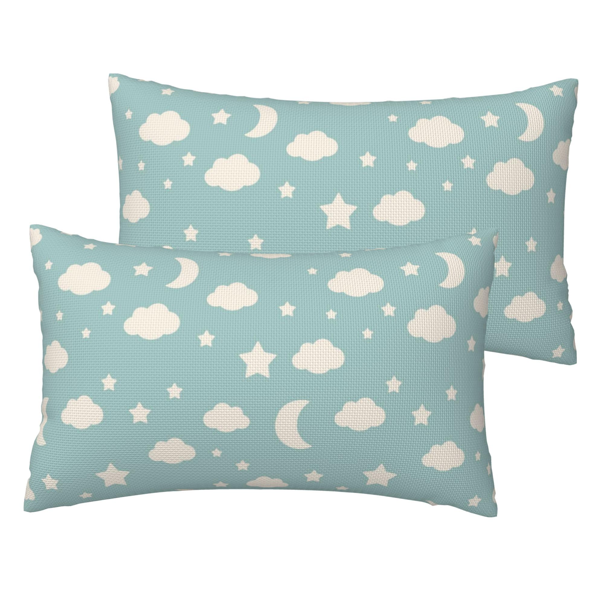 Green Cloud Throw Pillow Covers 12x20 Inch Set of 2, Cartoon Style Stars Cloud M