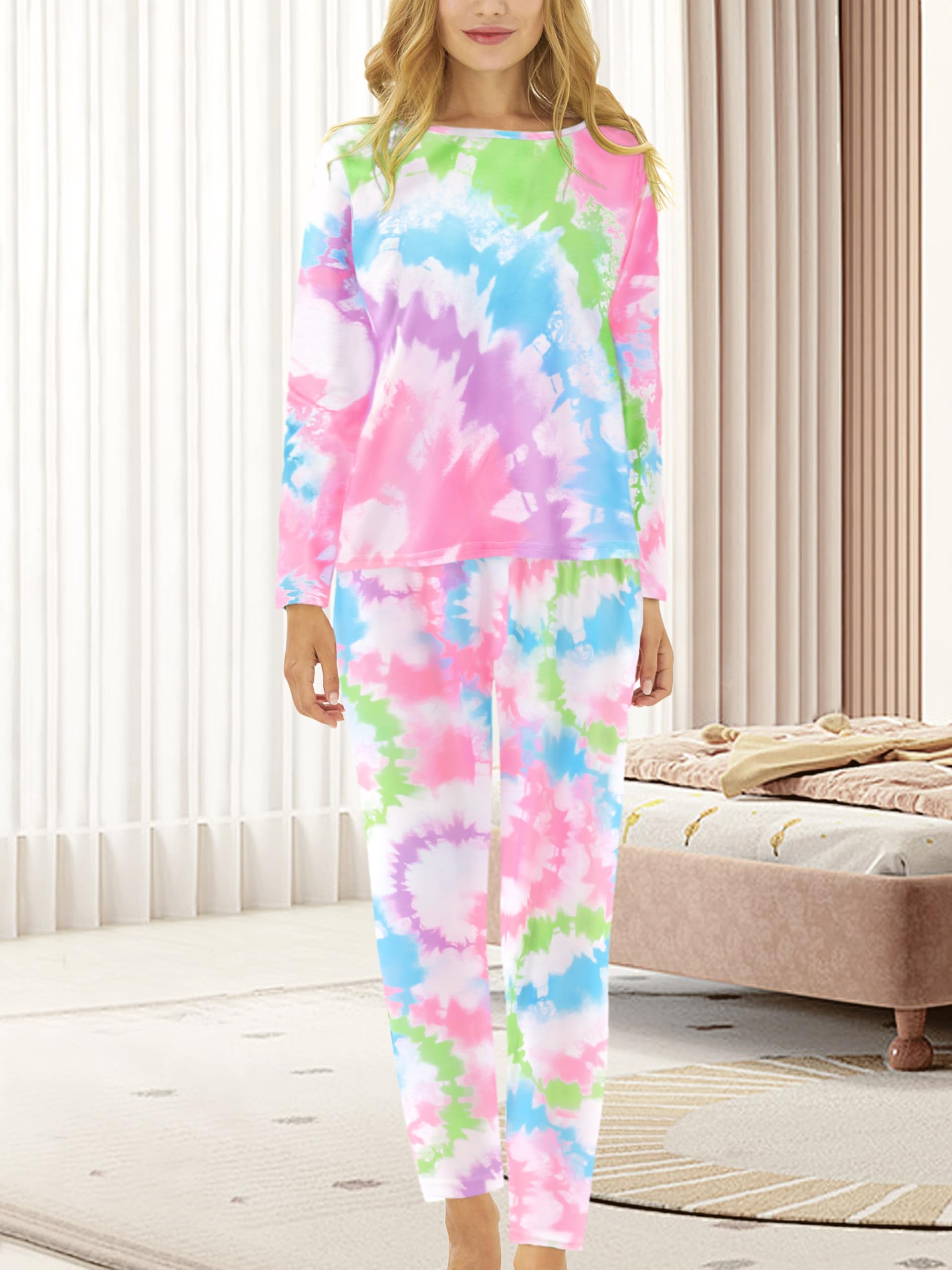 Women's Trendy Tie Dye Pajamas 2 Piece Soft Long Sleeve & Pants Pajama Set Jammy
