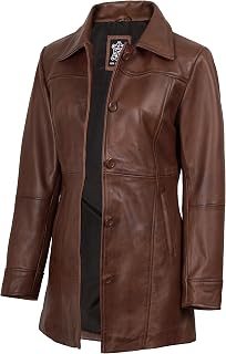 Decrum Real Lambskin 3/4 Length Leather Jacket Car Coat Style for Women