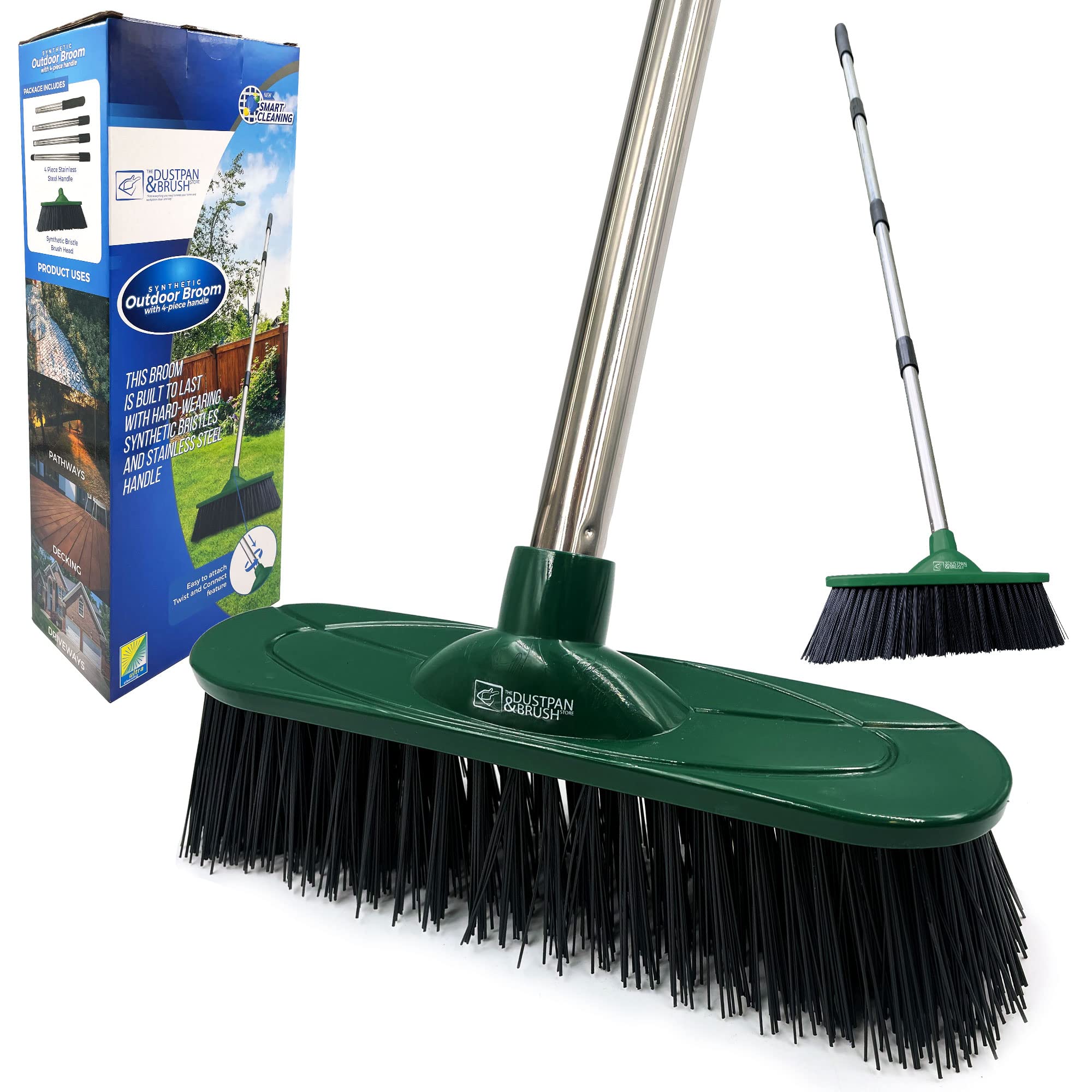 Yard Broom Outdoor Heavy Duty, 10” Garden Broom Synthetic Hard Bristle Brush Hea
