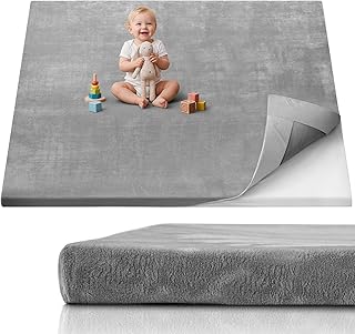 Blissful Diary 1.3" Thick Baby Play Mat, 71x59 Playpen Mat with Removable &amp; Washable Cover, Extra Large Crawling Rug for Floor, Foam Cushion &amp; Non-Slip Backing for Kid, Toddler and Infants, Light Grey
