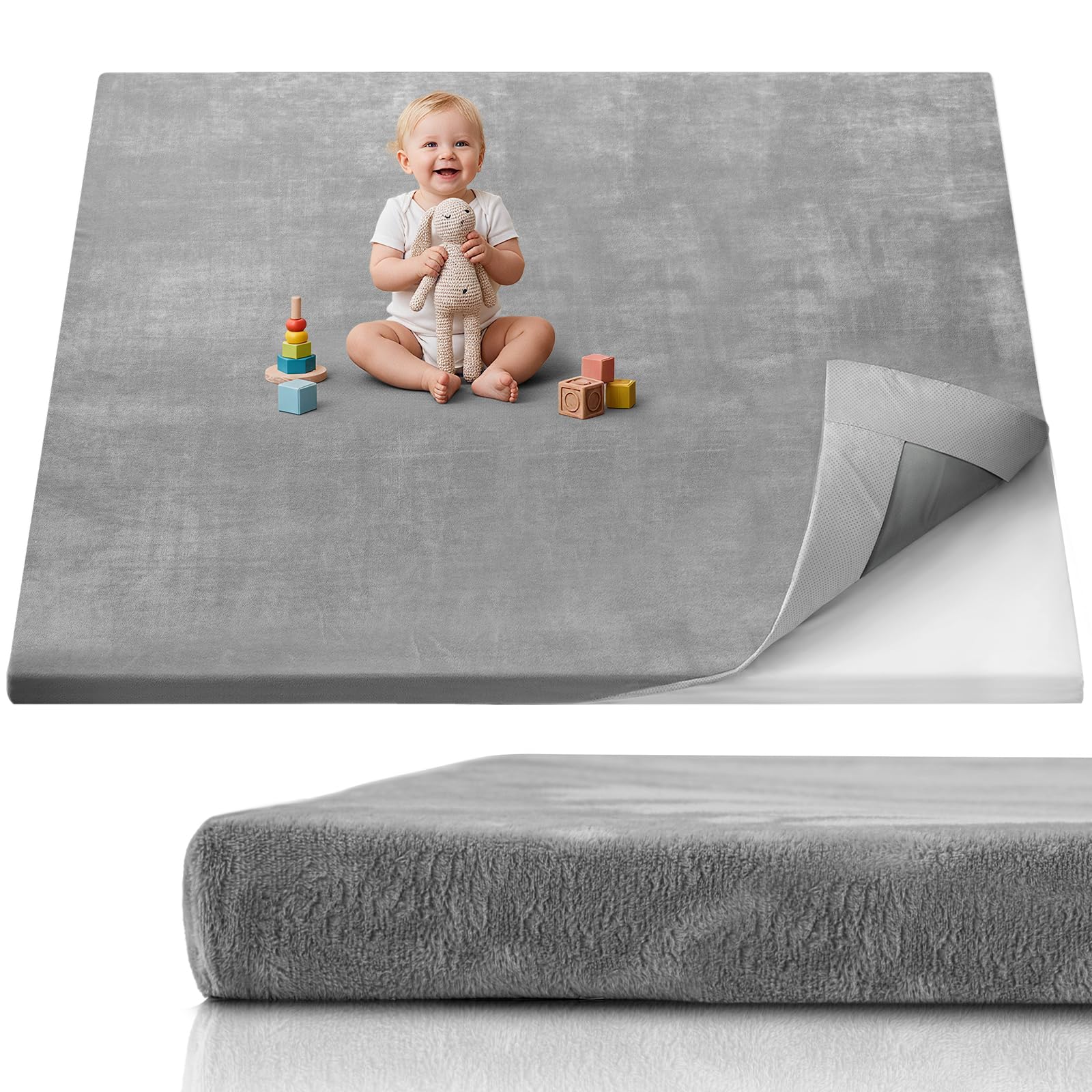 Blissful Diary 1.3" Thick Baby Play Mat, 71x59 Playpen Mat with Removable &