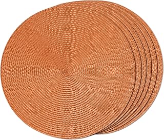 FunWheat Round Braided Placemats Set of 6 Table Mats for Dining Tables Woven Washable Non-Slip Place mats 15 Inch for Fall Decoration(Pumpkin Orange)
