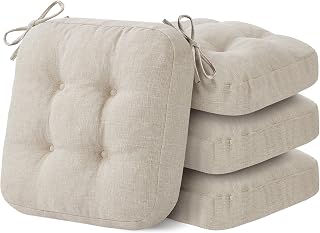 IASEAHK Memory Foam Dining Chair Cushions, Beige, 16.5"x16.5"x3.5" | Set of 4, Non-Slip with Ties, Removable Cover, Machine Washable, Seat Cushions for Indoor Kitchen, Dining Room