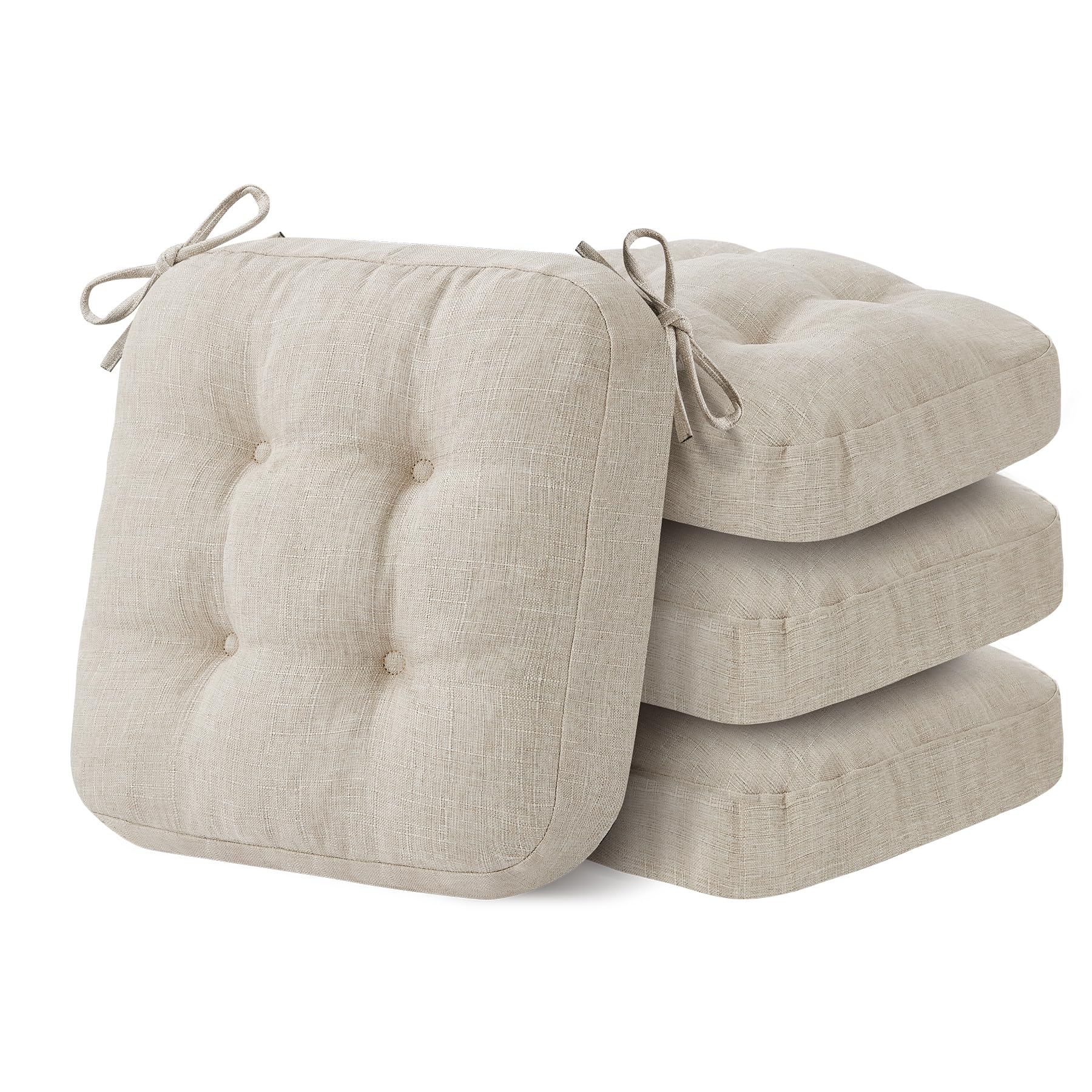 IASEAHK Memory Foam Dining Chair Cushions, Beige, 16.5"x16.5"x3.5" | Set of 4, N