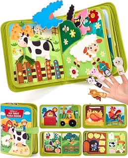 hahaland Busy Book for Toddlers 1-3 - Montessori Toys 1 Year Old Busy Board | 1 Year Old Boy Gifts Educational Quiet Activity Books 10 Pages, Toddler Christmas Stocking Stuffers One Year Old Travel Toys