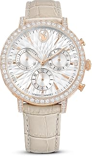 Swarovski Matrix Tennis Crystal Chrono Watch Collection, Swiss Made, Calf-Skin Leather Strap