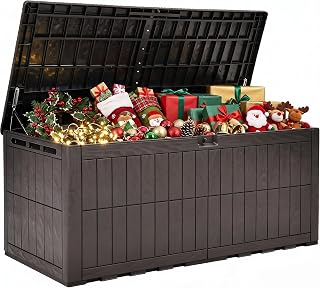 YITAHOME XXL 240 Gallon Extra Large Deck Box | Waterproof Resin Outdoor Storage Box with Lock and 3-Person Bench Seating for Patio Furniture Cushions,Garden Tools & Pool