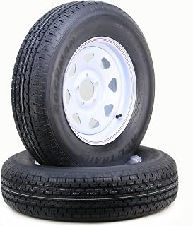 ROCKMAN Trailer Tire Wheel ST205/75R15 8PR D 107M 5X4.5 White Spoke Rim Pk2 | 5 Lug on 4.5" PCD Rim Assembly Load Range D