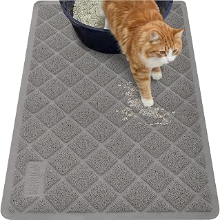 GORILLA GRIP Water Resistant Cat Litter Box Catcher Mat 89x58 cm, Easy Cleaning Mess Trapper Protects Floors, Stays in Place for Cats, Soft on Kitty Paws, Less Waste, Gray