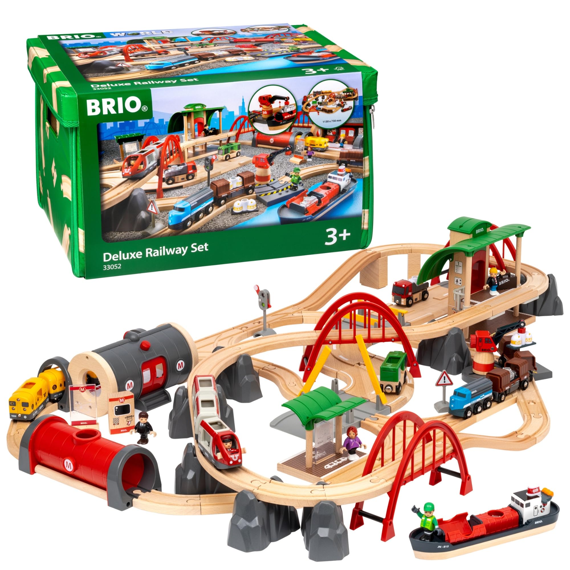 BRIO World Deluxe Railway Set - 87-Piece Wooden Train Set - Includes Passenger &