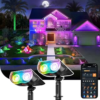 Linkind Smart Solar Spot Lights Outdoor SL5C, IP67 Halloween Lights Outdoor | RGBTW Color Changing Halloween Decoration, APP/Voice Control Solar Landscape Outdoor Lights for Yard, Garden, Pathway(2 Pack)
