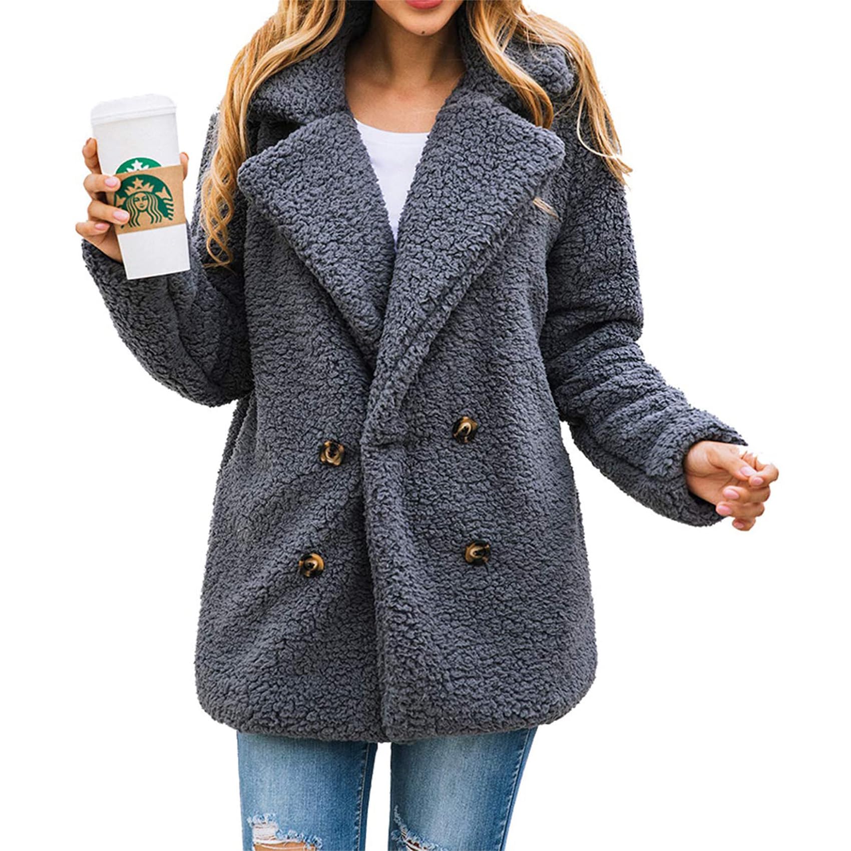 PRETTYGARDEN Women's Fashion Winter Coats Sherpa Fleece Faux Fur Shearling Overs