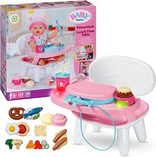 BABY born Lunch Time Table with Lights & Sounds for 43 cm Dolls | Light and sound functions, over 10 meals and drinks, fits 43 cm dolls