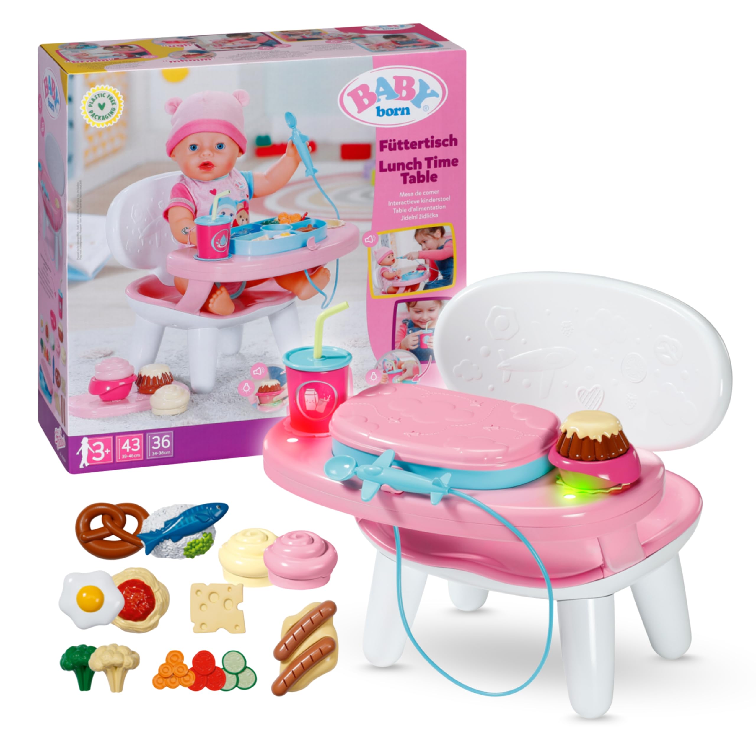 BABY born Lunch Time Table with Lights & Sounds for 43 cm Dolls | Light and soun