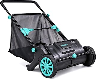 Garvee Manual Push Lawn Sweeper 21" Leaf & Grass Collector | 3.5 Cu. ft. Hopper Bag, Dual Spinning Brushes & Adjustable Brush Height, Ideal for Leaves, Grass Clippings, Yard Debris