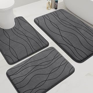YIHOUSE Bathroom Mat Set 3 Piece,Memory Foam Bath Mat,Dark Grey | Ultra Soft,Non-Slip,Machine Washable,Absorbent Bath Mat for Bathroom,Sink and Toilet