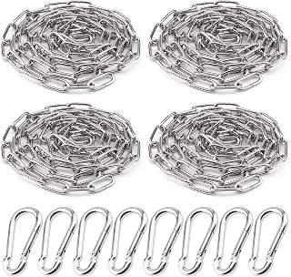 MOUYAT 4 PCS 1/8 Inch Stainless Steel Link Chain, 26 Feet Total Heavy Duty Link Coil Chain with 8Pcs Spring Snap Hooks, 3mm Metal Hanging Link Chain for Swing Plants Anchor Towing Chain Link
