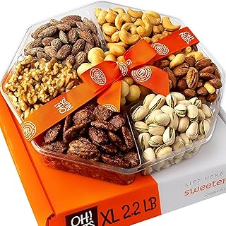 Oh! Nuts 7 Variety Nuts Gift Basket - Healthy Food Assorted Nuts Gifts Baskets - Holiday Gourmet Gift Boxes - Gift Box Ideas for Birthday, Corporate, Men and Women - Large Premium