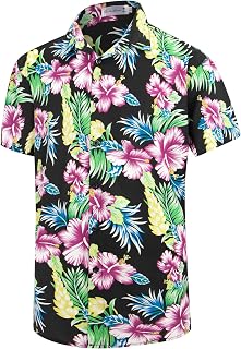 Weecreeture Floral Hawaiian Shirt Men Summer Button Down Shirt Short Sleeve Shirt Men Beach Tropical Casual Aloha Shirt
