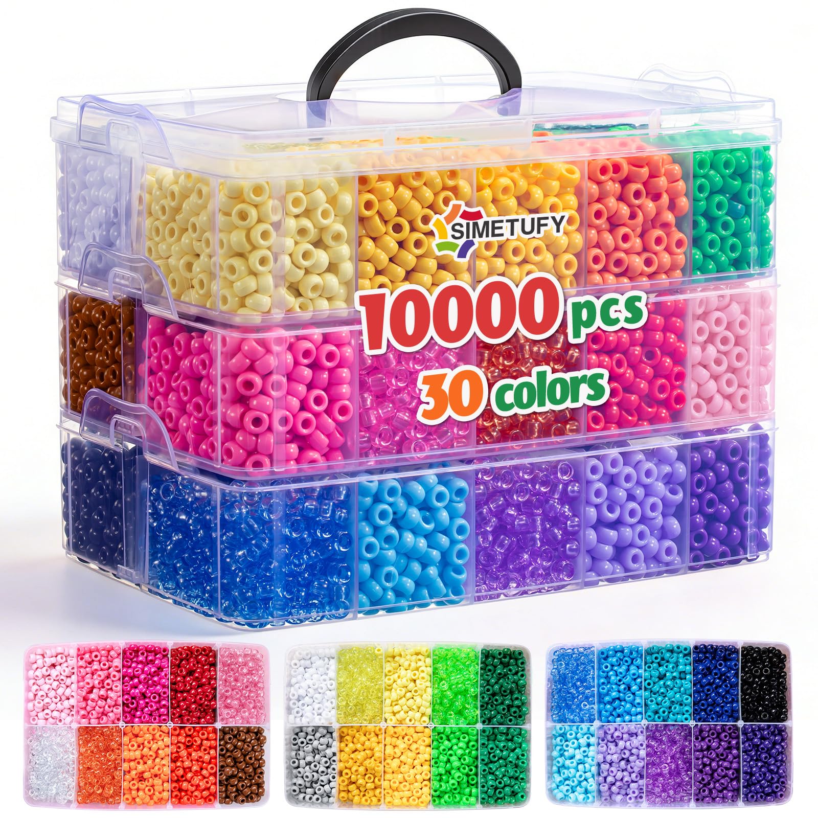 Simetufy 10000Pcs Pony Beads Bulk 30 Colors for Rave Kandi Bracelet Making | DIY