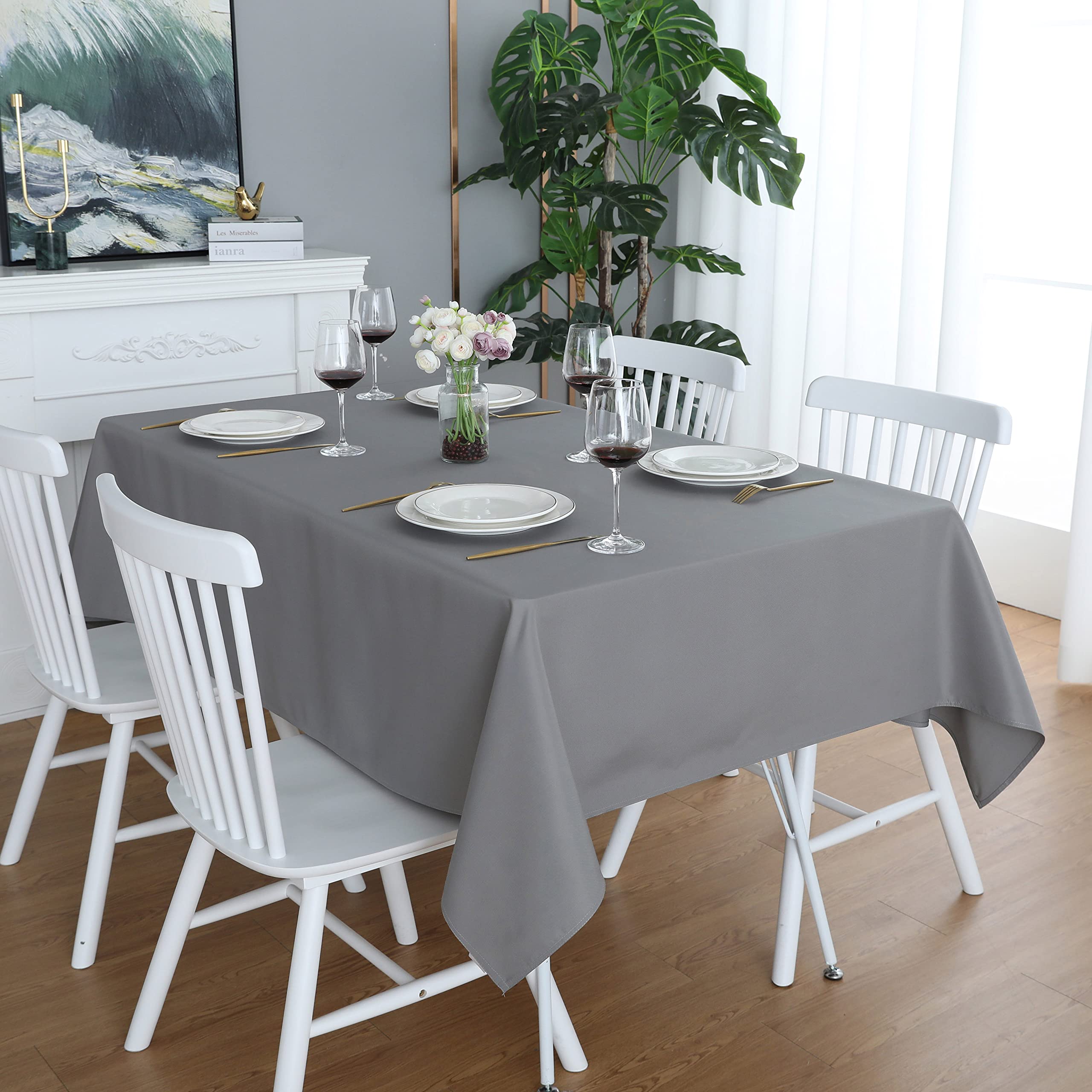 FOLINS&HOME Light Grey Square Tablecloth 54x54 Inch Wrinkle Resistant Waterproof