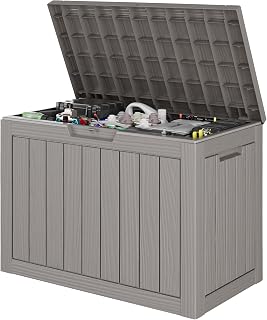 GULAIMOAO Outdoor Storage Waterproof Deck Box for Patio (45 Gallon, Grey) | Lockable Outside Storage Boxes for Cushion, Resin Weatherproof Garden Storage Bin, Package Delivery Box
