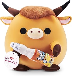 Snackles Licensed Series 3 14-inch Plush Highland Cow with Sangaria O-mazing Orange Ramune (ROBBIE) by ZURU, Plush with License Snack Brand Accessory