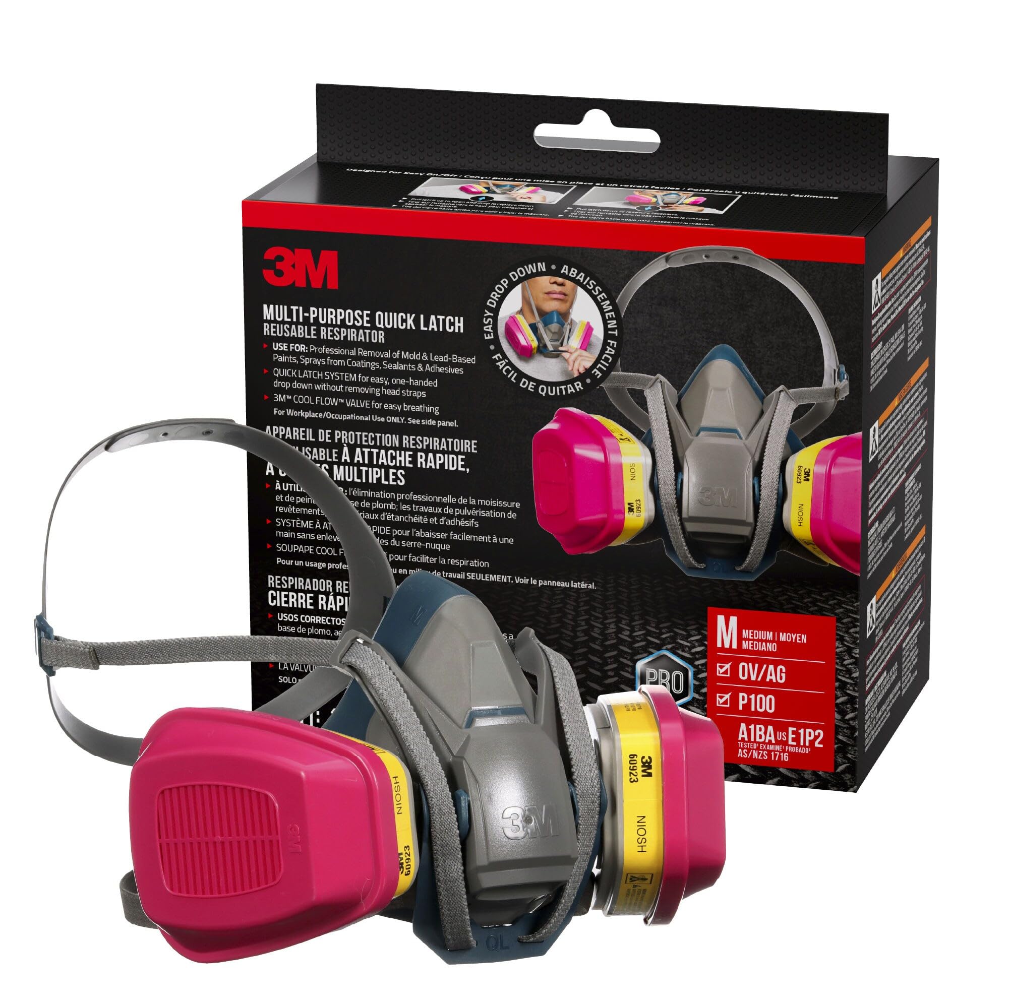 3M Pro Quick Latch Half Facepiece Reusable Respirator All-in-One Kit, Multi-purp