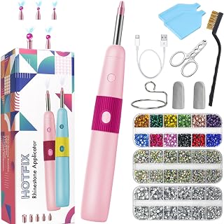 5-in-1 Cordless Hotfix Rhinestone Applicator Tool, Bedazzler Kit (Pink) | 4000mAh, self-suction, 3 temp settings, 5 screw-on tips; hotfix rhinestones only for clothing, costumes &amp; fabric bags