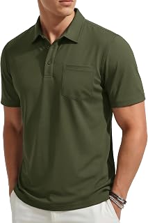 TACVASEN Men's Polo Shirts Short Sleeve with Pocket Cotton Pique T-Shirts 3 Buttons Casual Polo Moisture Wicking Golf Shirts