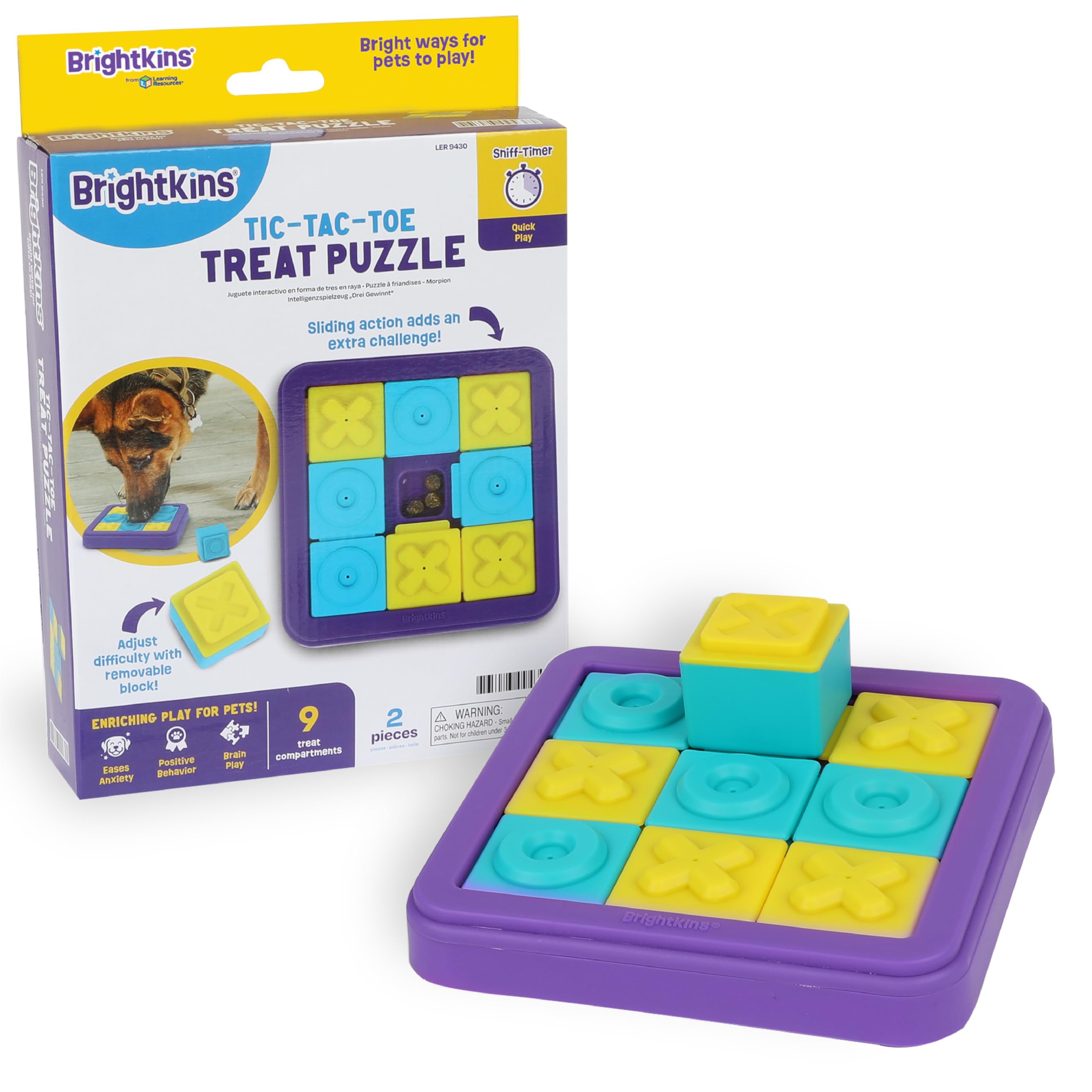 Learning Resources Brightkins Tic-Tac-Toe Treat Puzzle, Interactive Dog Toys, Do