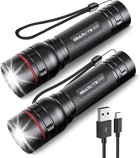 LED Torch Rechargeable 2 Pack, 2000LM Super Bright Adjustable Focus Torches | 3 Lighting Modes, Long Battery Life Flashlight, Waterproof Pocket Size Torch for Power Cuts, Emergency, Ideal Gifts for Men