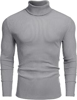 COOFANDY Suéter de Punto de Cuello Alto para Hombre, Manga Larga, Cuello Alto, Acanalado, térmico, Casual, Cuello Alto, Gris, Large
