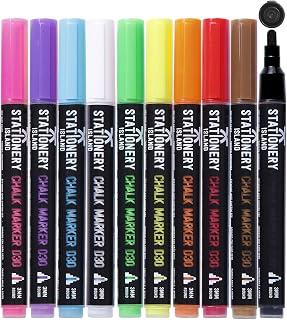 STATIONERY ISLAND Chalk Pens for blackboard, Liquid Chalk Markers for Chalkboard and Glass, Wipeable Chalk pens for Window Drawing,10 Colours