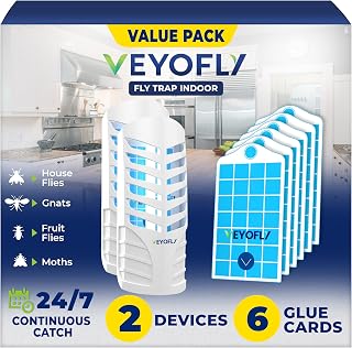 VEYOFLY Fruit Fly Traps Indoor Plug-in UV, Gnat Trap, 2 Device + 6 Refills