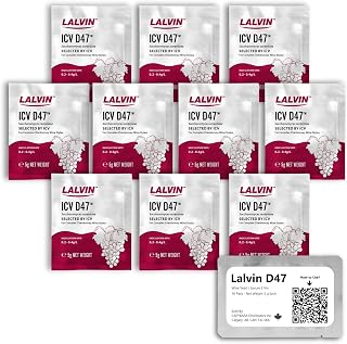 Lalvin D47 Wine Yeast (10 Pack) - Sold by CAPYBARA Distributors Inc. | Make Wine Cider Mead Kombucha At Home, 5 g Sachets, Saccharomyces cerevisiae