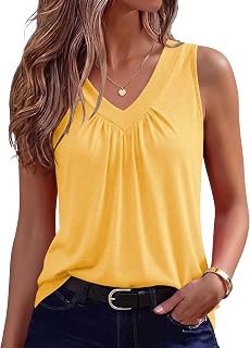 Totatuit Womens Sleeveless Tank Top UK Summer V Neck Vest Ladies Pleated