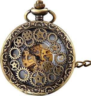 JewelryWe Retro Zahnrad Ritzel Hohe Openwork Handaufzug Mechanische Taschenuhr Skelett Uhr Pullover Halskette Kette