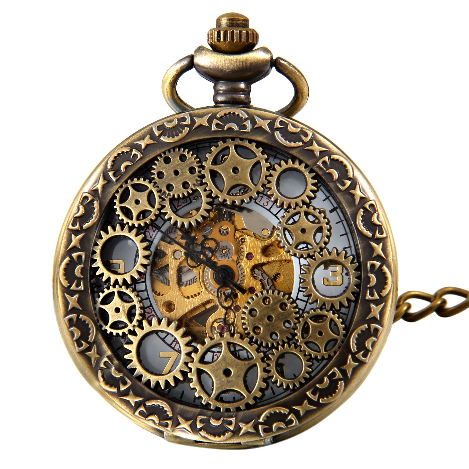 JewelryWe Retro Zahnrad Ritzel Hohe Openwork Handaufzug Mechanische Taschenuhr S