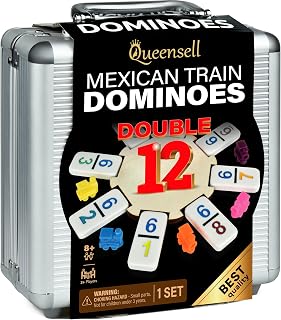 Mexican Train Dominoes Set with Numbers, Double 12 Dominoes Set for Adults, Mexican Dominoes Train for Adults and Family - Dominos Set 91 Tiles with Aluminum Case