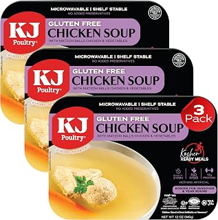KJ Poultry Kosher for Passover Gluten Free Meals, Chicken Soup with Non Gebrokts Matzo Balls, Halal, (3 Pack) Prepared Entree Fully Cooked, Shelf Stable Microwave Dinner, Travel Military Camping