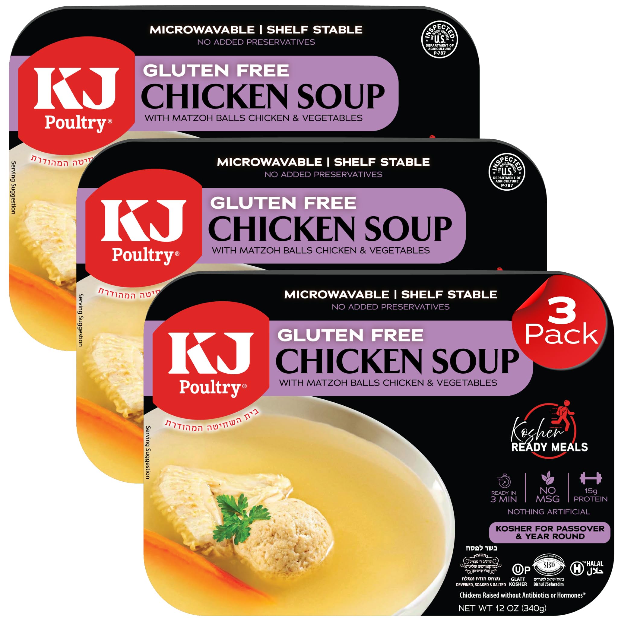 KJ Poultry Kosher for Passover Gluten Free Meals, Chicken Soup with Non Gebrokts