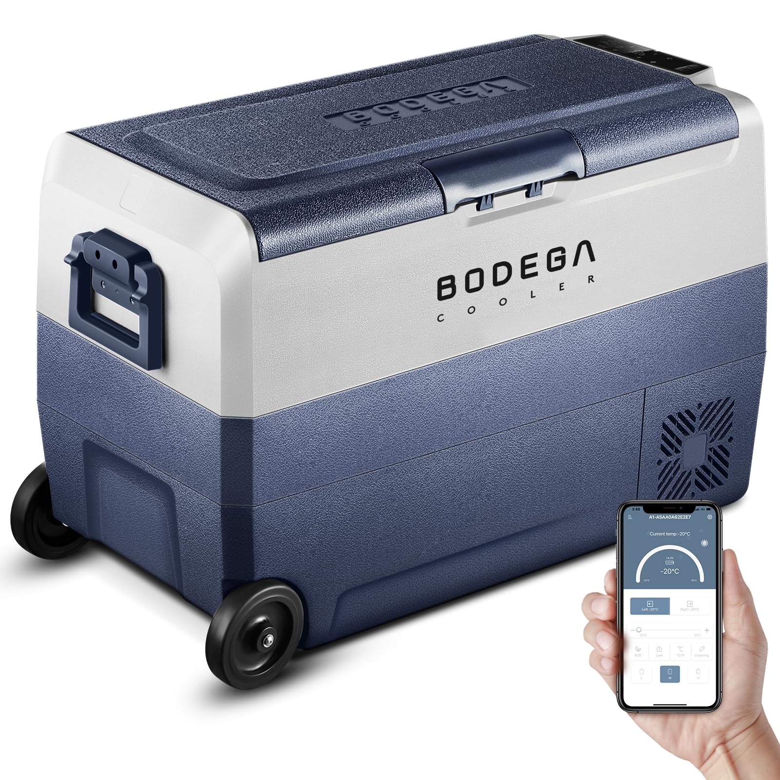 BODEGA 12V Portable Car Refrigerator,53QT Dual Zone With Wheels APP Control | No
