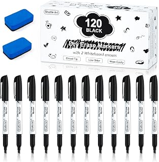 Dry Erase Markers, Shuttle Art 120 Pack Black Whiteboard Markers,Chisel Tip Dry Erase Markers, Perfect For Writing on Whiteboards, Dry-Erase Boards,Mirrors for School Office Home