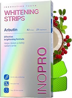 InoPro Teeth Whitening Strips 21 Treatments Kit - Teeth Whitener, Peroxide Free, Green White Strips for Teeth Whitening with Arbutin, Coconut Oil, Deep Stains Removal (42 Strips)