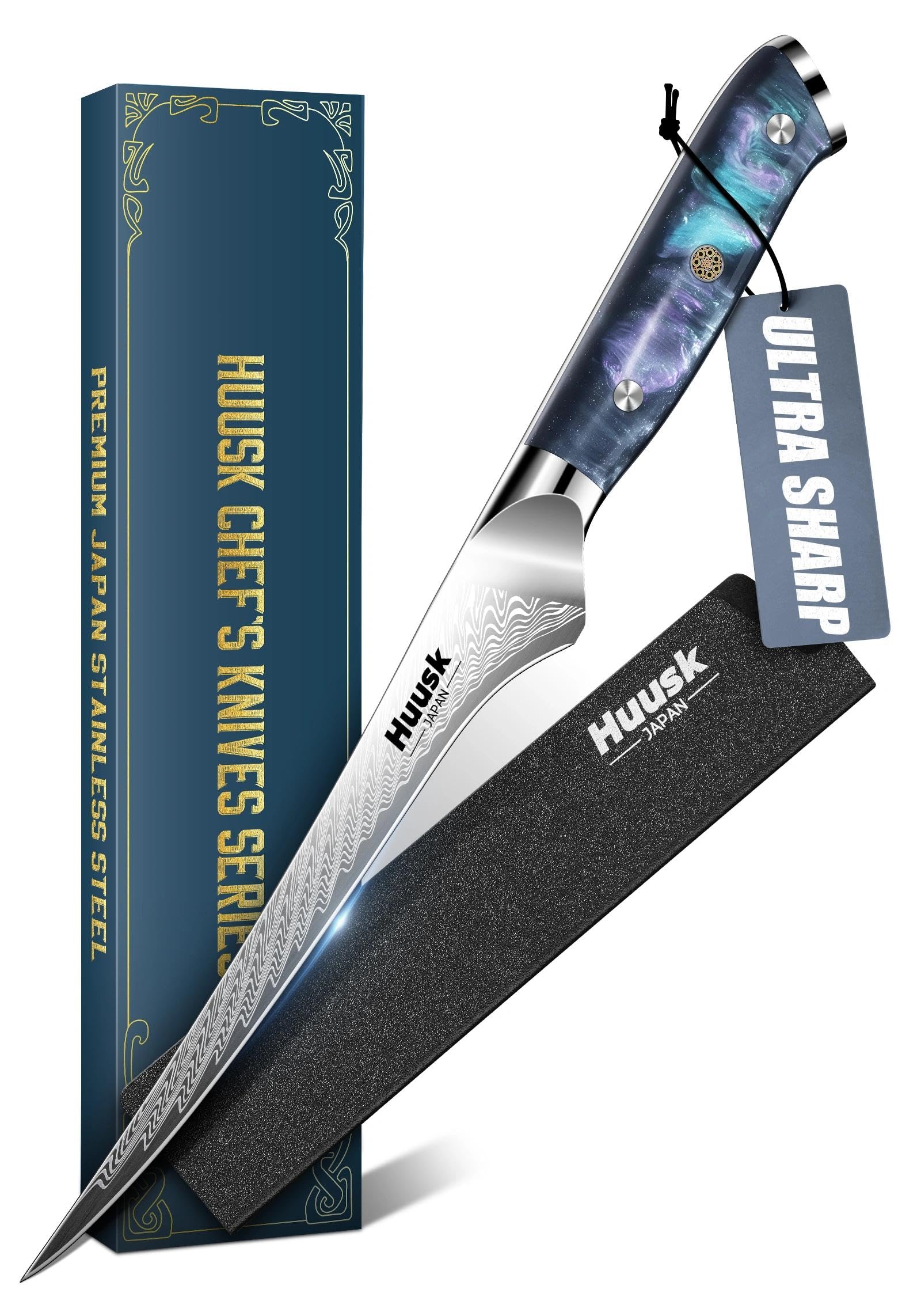 Huusk 7.5” Fillet Knife for Fish,Sharp Japanese Filet Knife for Meat Salmon