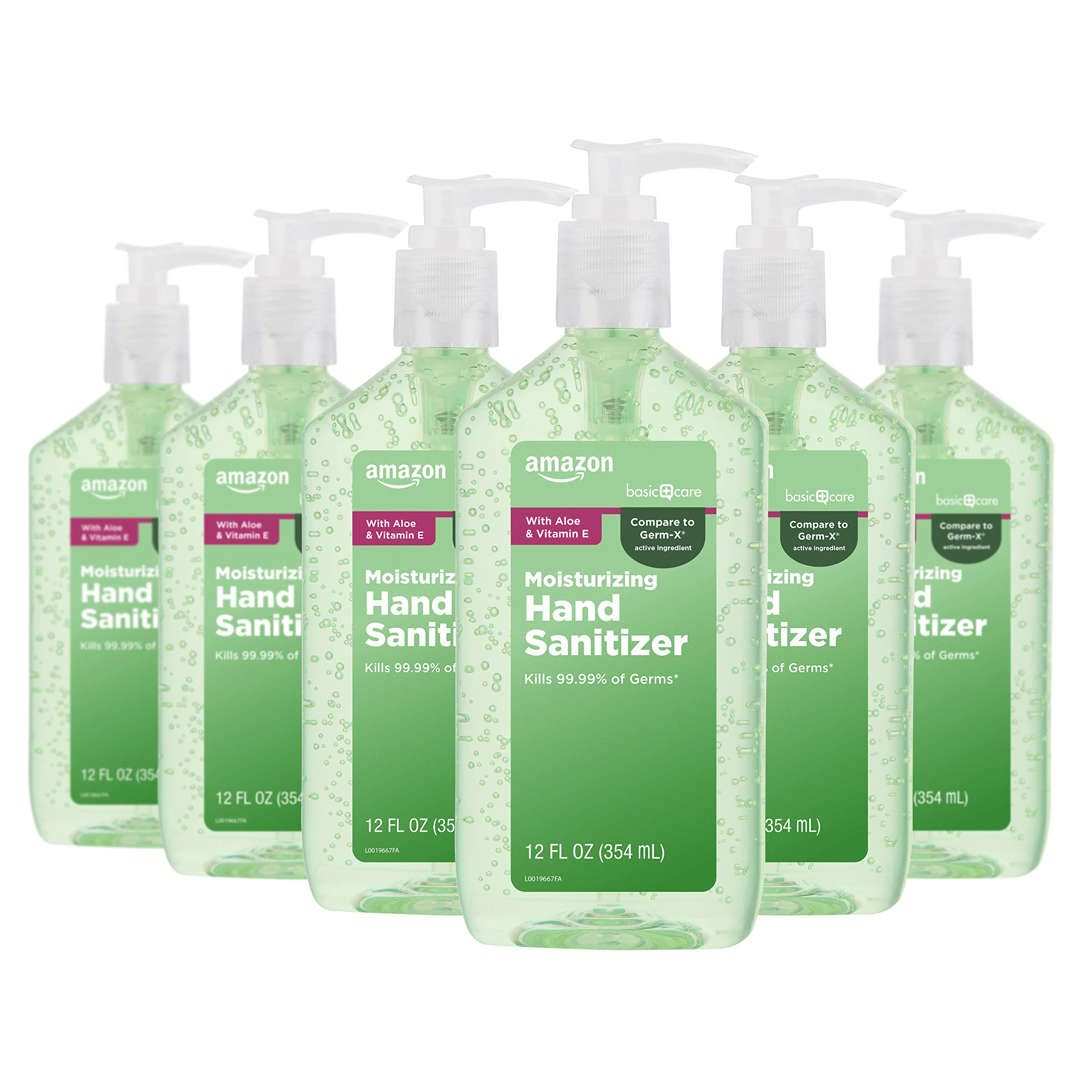 Amazon Basic Care Hand Sanitizer with Aloe Vera, 62% Ethyl Alcohol, Vitamin E En