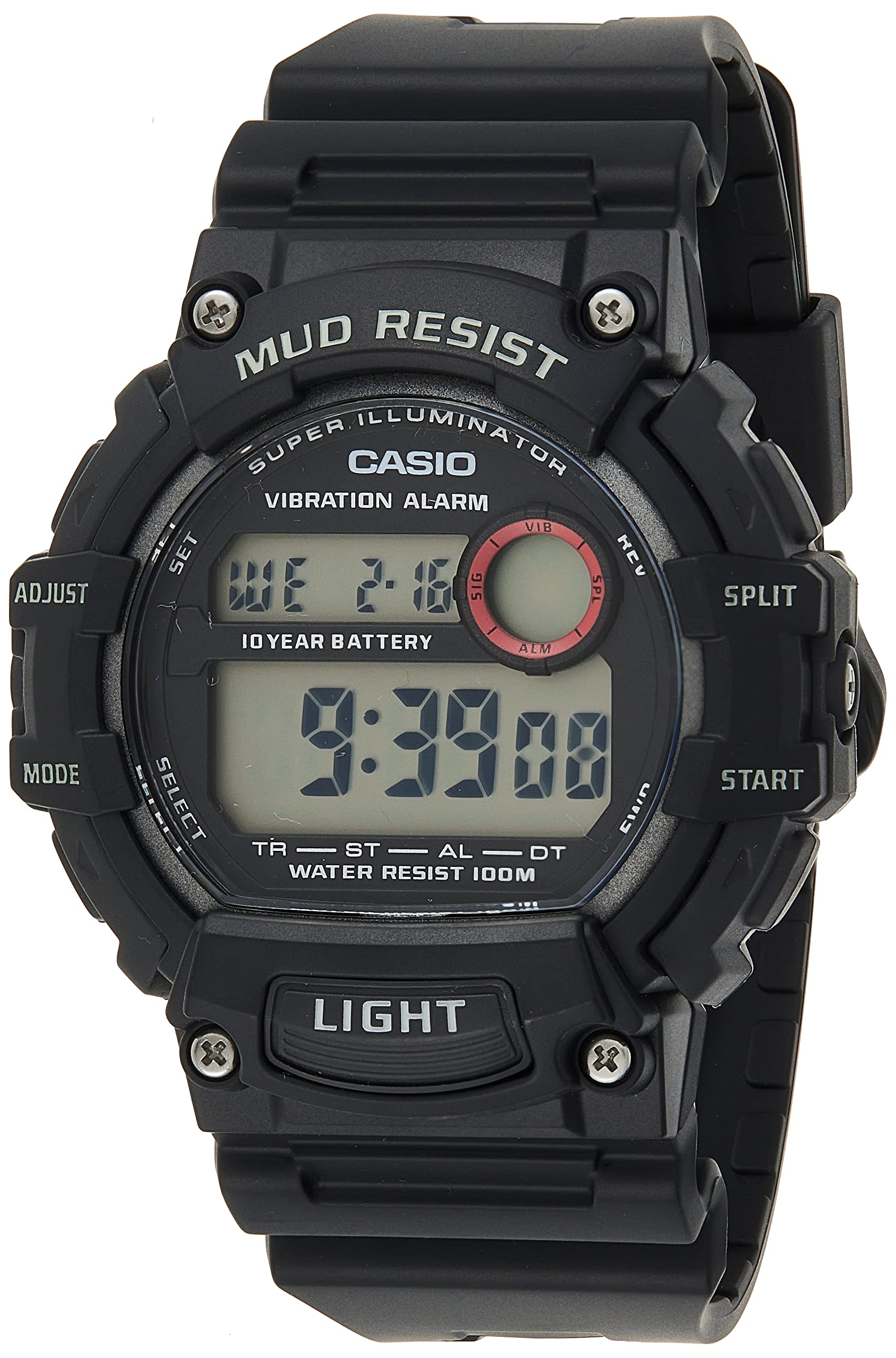 Casio Mud Resistant Stainless Steel Quartz Watch with Resin Strap, Black, 27.6 (